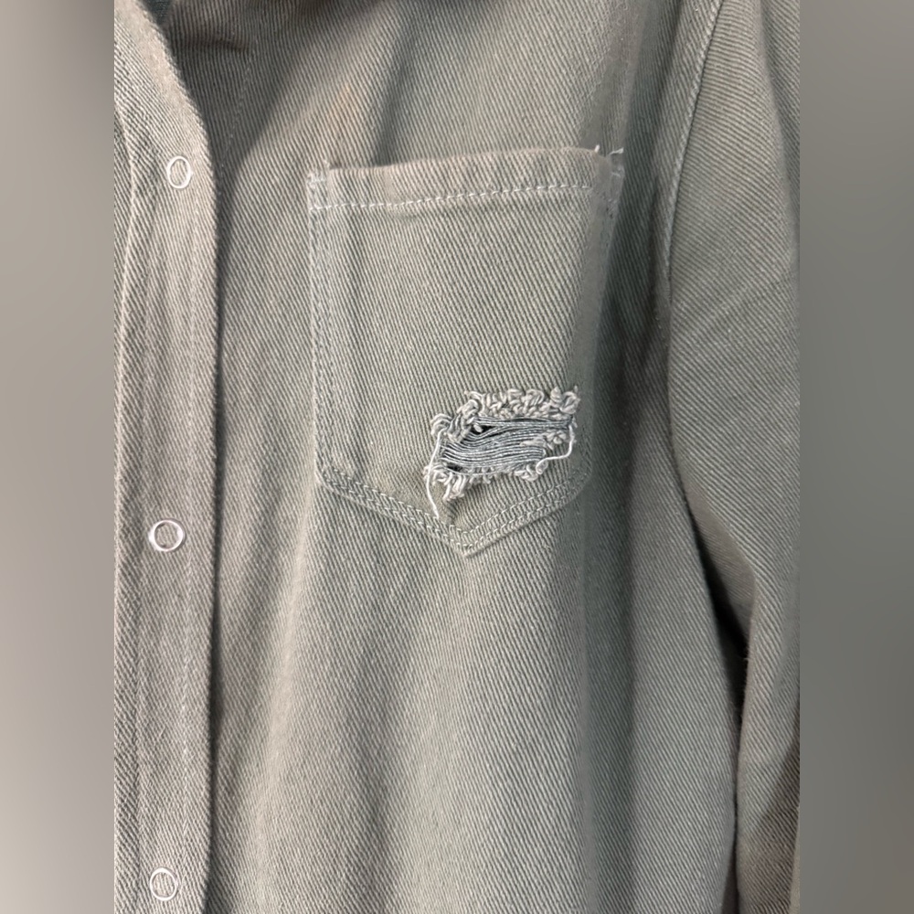 Green Distressed Button Down - Picture 3 of 7